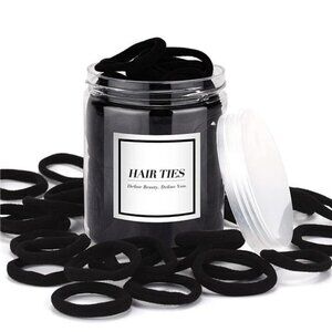 50-Pack Black Hair Ties – Cotton Seamless Hair Bands in Reusable Storage Jar